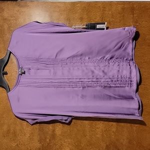 NEW Worthington‎ Capped Sleeve Purple Blouse Womens Medium Silky Feel
